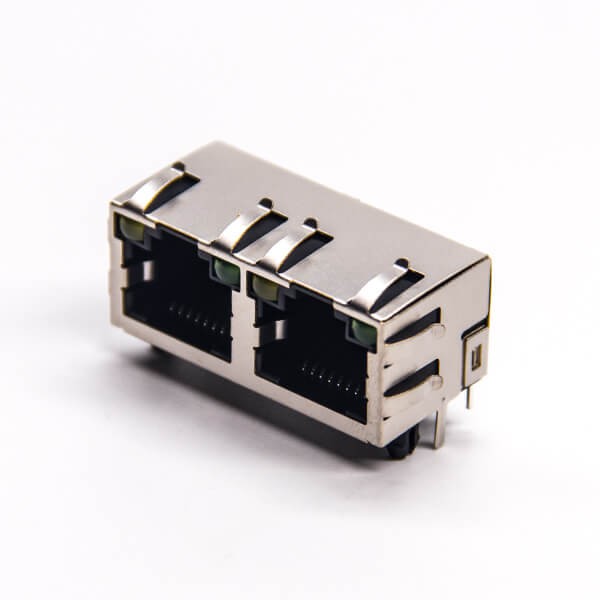 rj45雙座帶屏蔽彎式插板帶燈帶彈片8p8c rj45雙座帶屏蔽彎式插板帶燈帶彈片8p8c