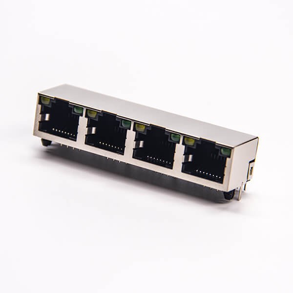 帶屏蔽rj45接口1*4單排帶燈接PCB板穿孔 帶屏蔽rj45接口1*4單排帶燈接PCB板穿孔