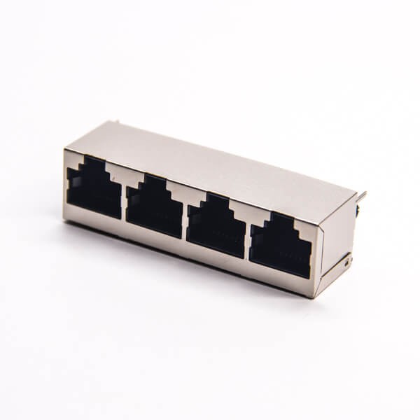rj451x4封裝單排帶屏蔽直式180度插板 rj451x4封裝單排帶屏蔽直式180度插板