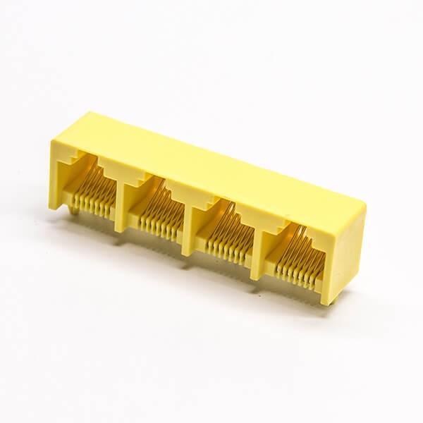 rj45模塊化插座4端口彎式全塑黃色外殼接PCB板 rj45模塊化插座4端口彎式全塑黃色外殼接PCB板