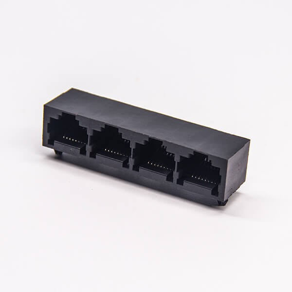 rj45以太網口4端口彎式連接器黑色塑膠不帶屏蔽 rj45以太網口4端口彎式連接器黑色塑膠不帶屏蔽