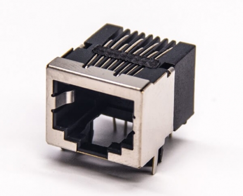 rj45網口端口8p8c彎式半包帶屏蔽穿孔式接PCB板