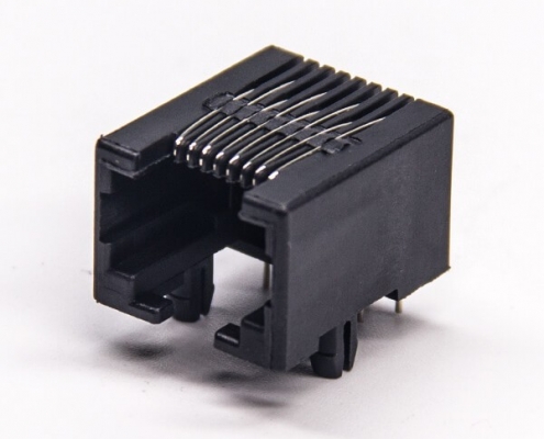 rj45插座網口封裝8p8c彎式黑色塑膠外殼不帶屏蔽插板