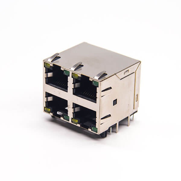 rj45插座雙層2×2端口帶屏蔽母座帶燈插板 rj45插座雙層2x2端口帶屏蔽母座帶燈插板