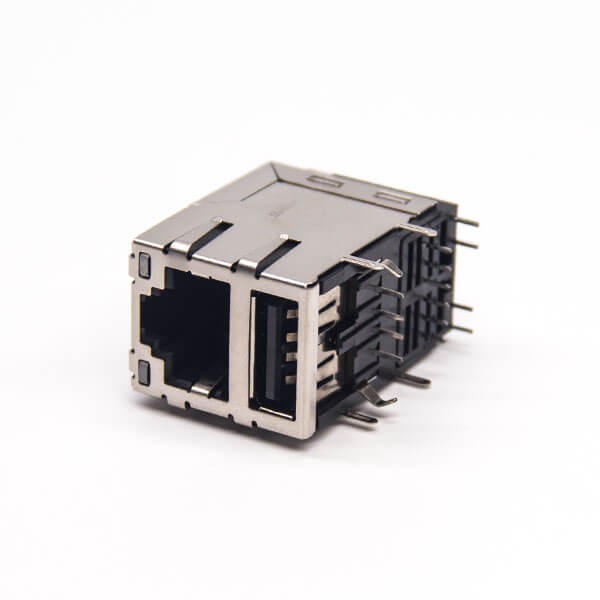 rj45加usb雙層連接器帶彈片帶屏蔽式模塊化連接器 rj45加usb雙層連接器帶彈片帶屏蔽式模塊化連接器