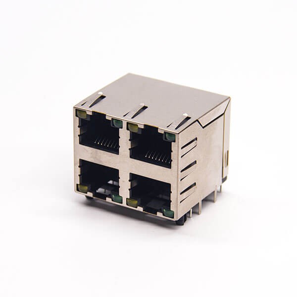 2x2rj45封裝彎式90度插PCB板帶燈帶彈片帶屏蔽式座子 2x2rj45封裝彎式90度插PCB板帶燈帶彈片帶屏蔽式座子