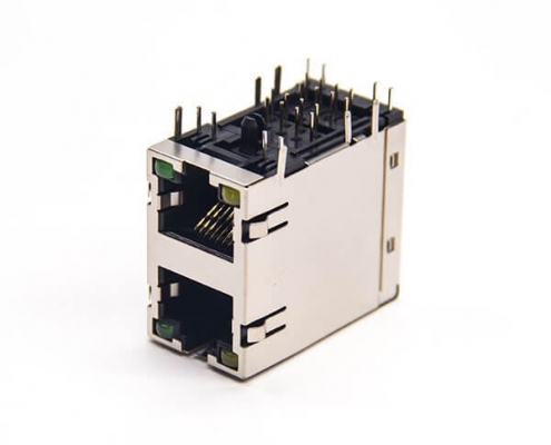 rj45雙層網口彎式插PCB板全包屏蔽外殼以太網端口