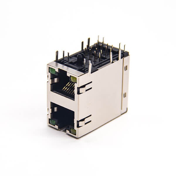 rj45雙層網口彎式插PCB板全包屏蔽外殼以太網端口