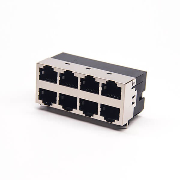 rj45母座雙層半包帶屏蔽2×4彎式網絡接口多端口 rj45母座雙層半包帶屏蔽2x4彎式網絡接口多端口
