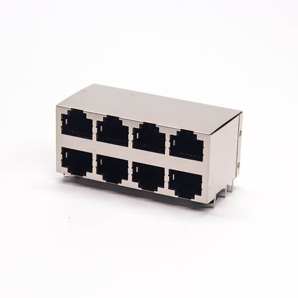 雙層rj45端子彎式8端口全包帶屏蔽式網絡接口接PCB板 雙層rj45端子彎式8端口全包帶屏蔽式網絡接口接PCB板