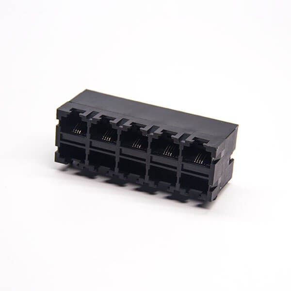 雙層rj45插座全塑料彎式90度2×5端口黑色不帶屏蔽 雙層rj45插座全塑料彎式90度2x5端口黑色不帶屏蔽