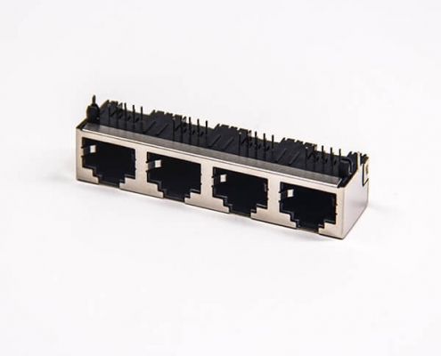 rj45網絡連接頭90度4端口金屬屏蔽外殼帶LED燈插板