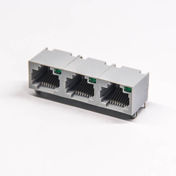 rj45帶燈插座全塑灰色外殼1×3端口帶綠色led燈 rj45帶燈插座全塑灰色外殼1x3端口帶綠色led燈