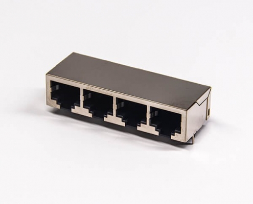 rj45網口端口金屬外殼彎式1x4不帶屏蔽插拍PCB板