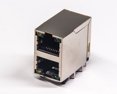 rj45插座帶燈雙層網絡接口插PCB板帶屏蔽帶燈