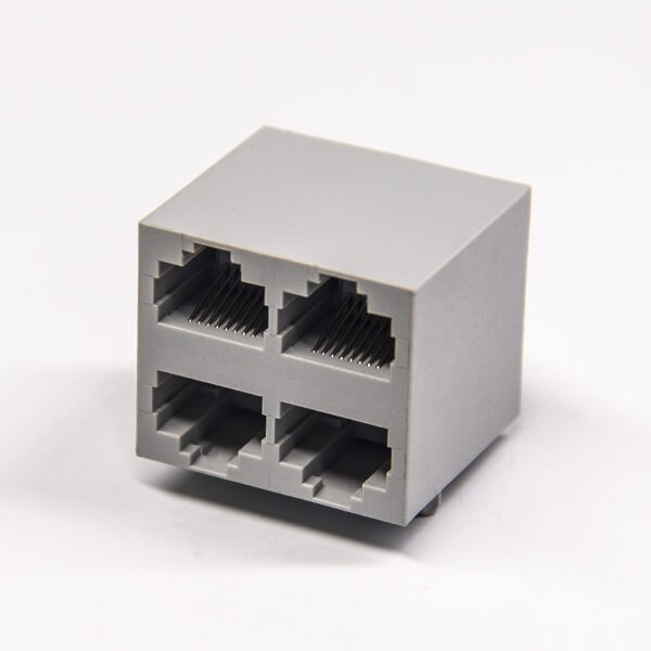 rj45網口插座灰色全塑外殼彎式插板2×2接接PCB板 rj45網口插座灰色全塑外殼彎式插板2x2接接PCB板