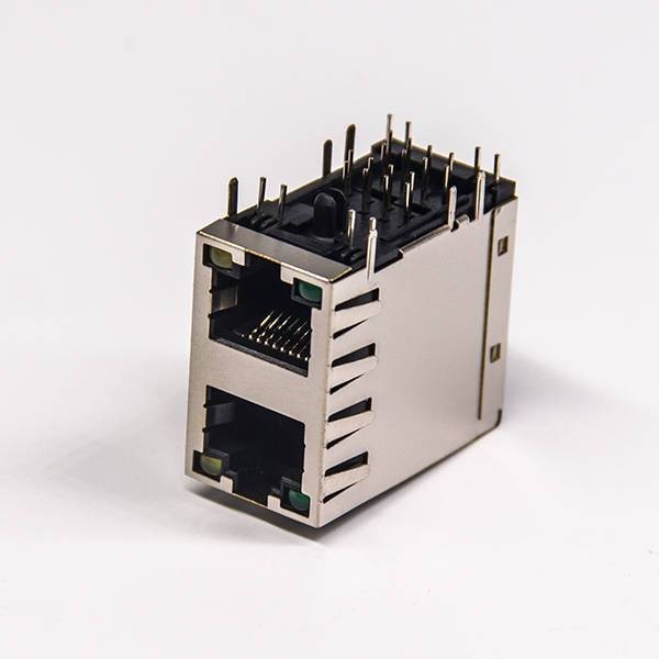 雙層插件rj45插座帶燈帶屏蔽90度插PCB板帶彈片 雙層插件rj45插座帶燈帶屏蔽90度插PCB板帶彈片