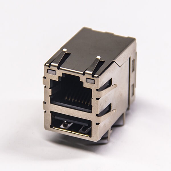 rj45加單層usb插座彎角90度屏蔽外殼帶濾波器帶燈帶彈片直插式 rj45加單層usb插座彎角90度屏蔽外殼帶濾波器帶燈帶彈片直插式