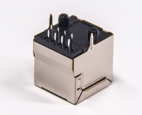 180度rj45連接器插接件帶殼屏蔽無燈10P8C單口帶定位柱直插式