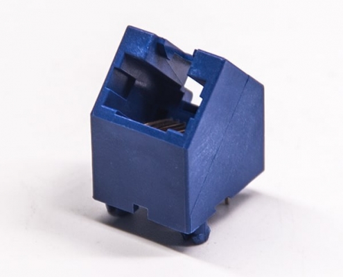 rj45插座PCB彎角45度全塑無燈不帶濾波器8p8c藍色塑膠