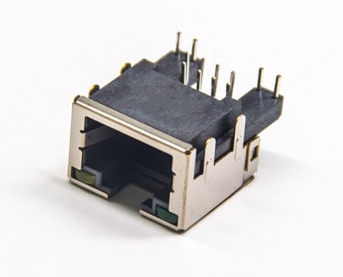 無線rj45連接器彎式插pcb板帶殼屏蔽帶燈以太網(wǎng)插座沉板式