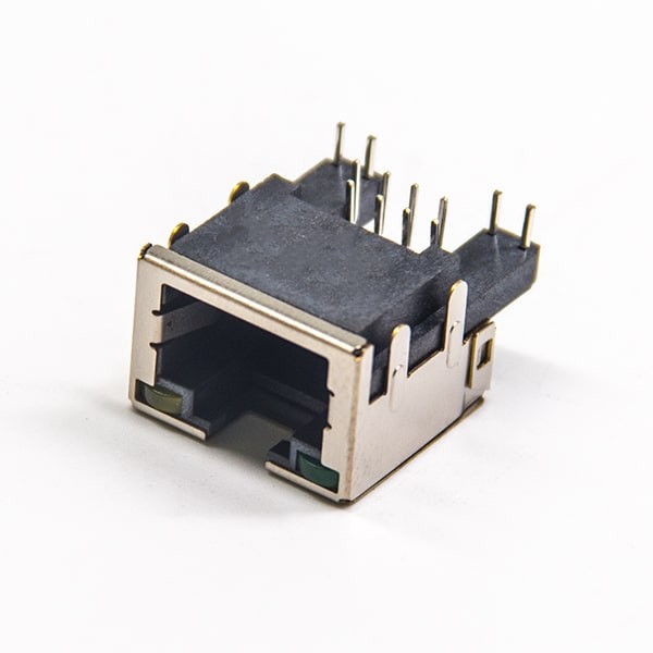 無線rj45連接器彎式插pcb板帶殼屏蔽帶燈以太網插座沉板式