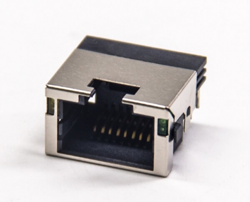 RJ45模塊帶燈左黃右綠插PCB板帶屏蔽式網絡連接器