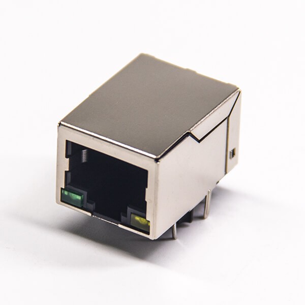 RJ45連接器彎式穿孔式單口帶屏蔽帶燈以太網接口