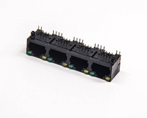 rj45直插式接口1X4單層黑色全塑帶led燈網絡模塊化
