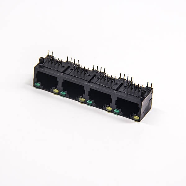 rj45直插式接口1X4單層黑色全塑帶led燈網絡模塊化