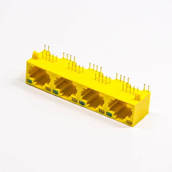 RJ45插座網口8p8c帶燈黃色非屏蔽式單層多端口1x4
