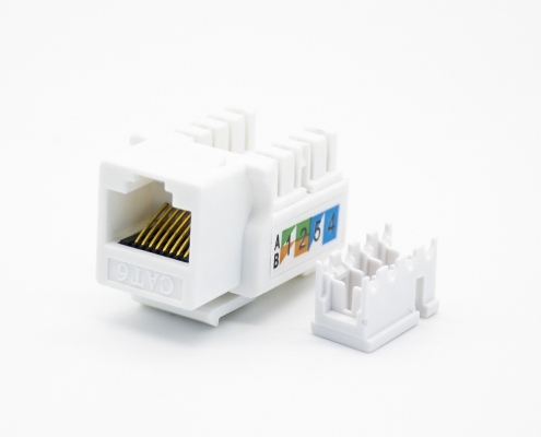 六類網絡模塊RJ45接口8芯彎式CAT6不帶屏蔽白色塑料外殼