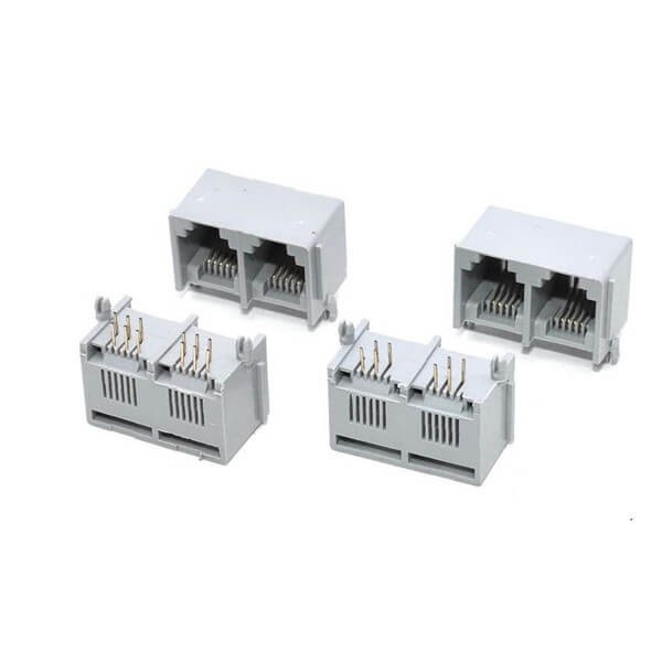 RJ11RJ45連接器全塑1X2灰色6P6C電話口母座帶邊90度灰色X2 RJ11RJ45連接器全塑1X2灰色6P6C電話口母座帶邊90度灰色X2