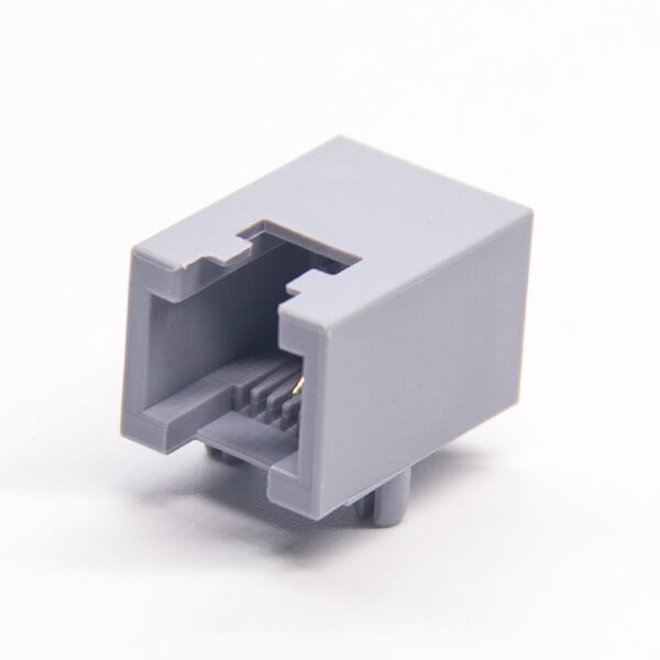 RJ116P2C灰色全塑模塊化連接器彎式插PCB板 RJ116P2C灰色全塑模塊化連接器彎式插PCB板
