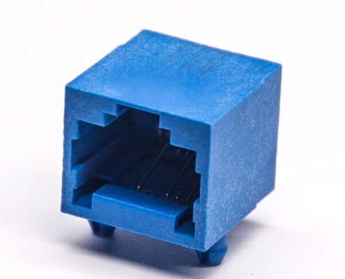rj11母座藍色全塑模塊化插座6P4C插PCB板