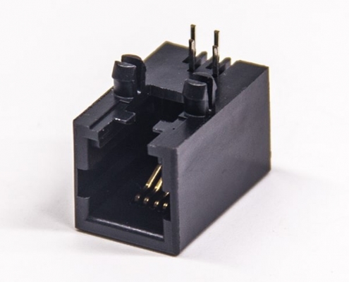 rj114p4c封裝模塊化網口連接器90度彎角全塑帶定位柱穿孔式