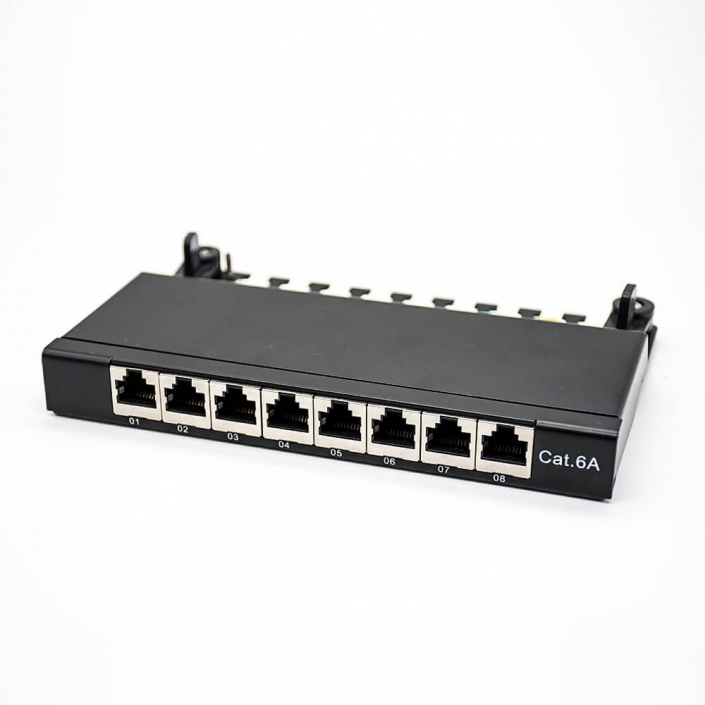8口網絡配線架RJ45端口超六類黑色帶屏蔽1U配線架 8口網絡配線架RJ45端口超六類黑色帶屏蔽1U配線架