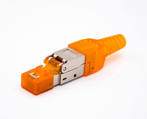RJ45網絡插頭帶塑料外殼插孔七類屏蔽免打水晶頭