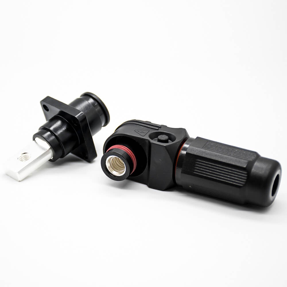 儲能電池連接器6mm黑色IP65 60A帶孔銅牌彎式插頭和插座