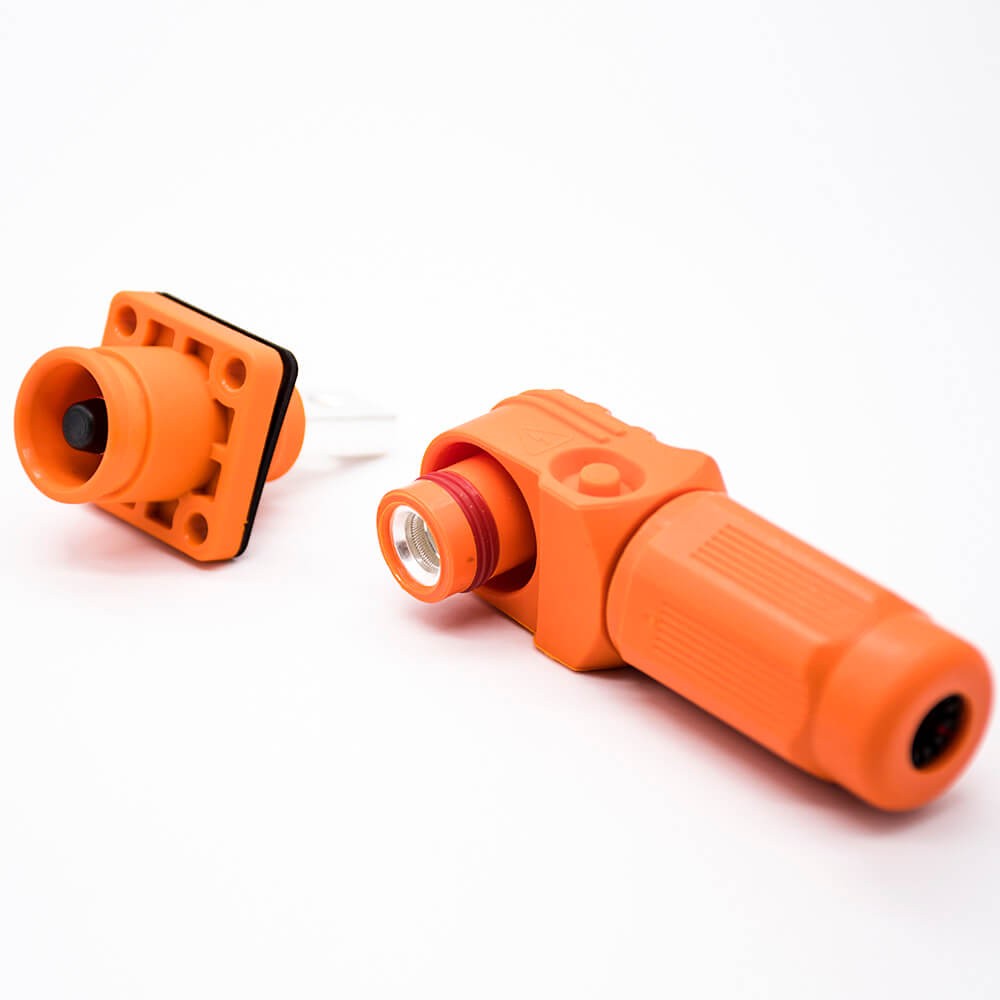 新能源汽車(chē)換電連接器彎式8mm橙色I(xiàn)P65 200A插頭插座對(duì)接款