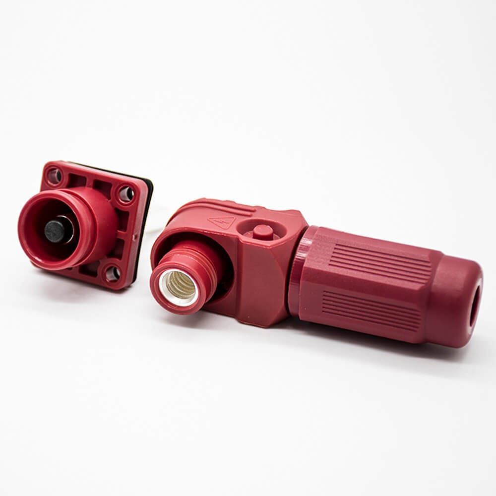 防水大電流連接器150A帶孔銅牌彎式插頭和插座紅色IP65 8mm端子外徑