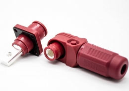 新能源電源儲能連接器200A紅色帶孔銅牌8mm彎式插頭插座