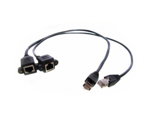 RJ45延長線耳朵網線帶絲孔網絡延長線0.3米公轉母屏蔽