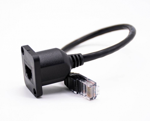 RJ45延長線面板長帶螺絲帶屏蔽殼母座轉公頭黑色轉接線