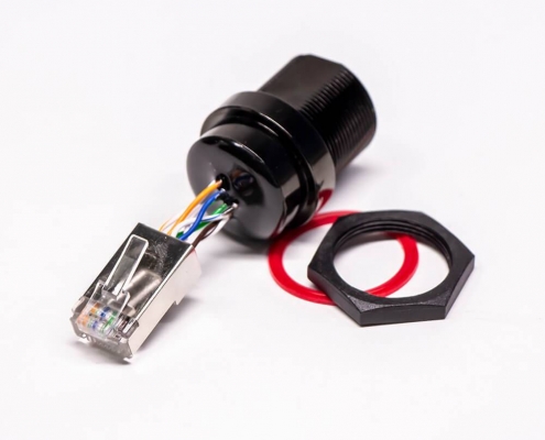 RJ45轉接線前鎖母轉公線材金屬防水插座直式