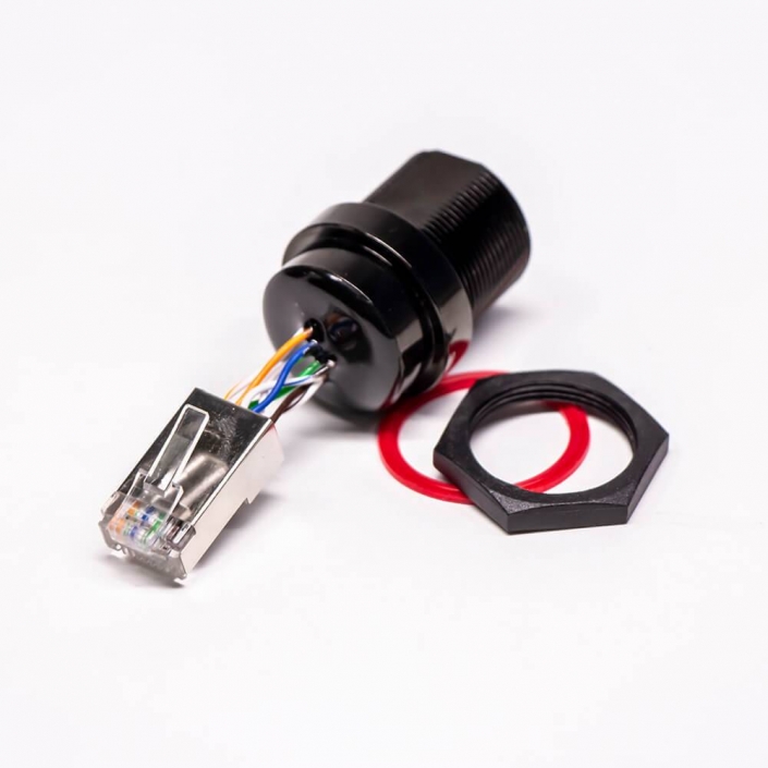RJ45轉(zhuǎn)接線前鎖母轉(zhuǎn)公線材金屬防水插座直式 RJ45轉(zhuǎn)接線前鎖母轉(zhuǎn)公線材金屬防水插座直式