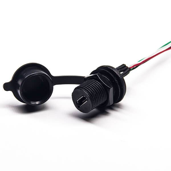 IP67母MicroUSB插座5芯M12螺紋插座直式連端子線0.3米