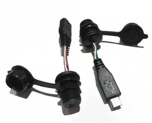 注塑線MicroUSB5芯母插座M12螺紋轉公頭IP67注塑線不帶皮