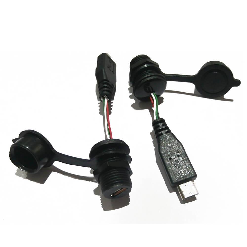 注塑線MicroUSB5芯母插座M12螺紋轉公頭IP67注塑線不帶皮