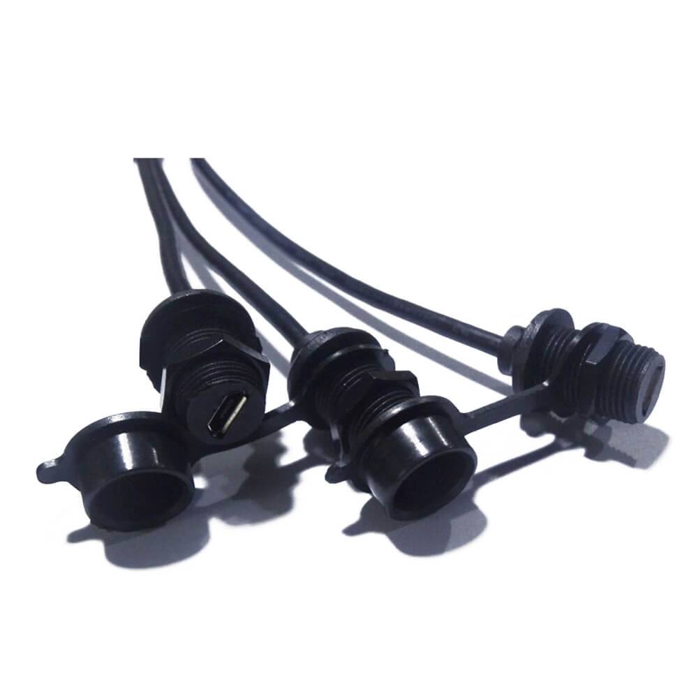防水5芯MicroUSB母插座轉公直頭IP67兩頭注塑連接線0.5米